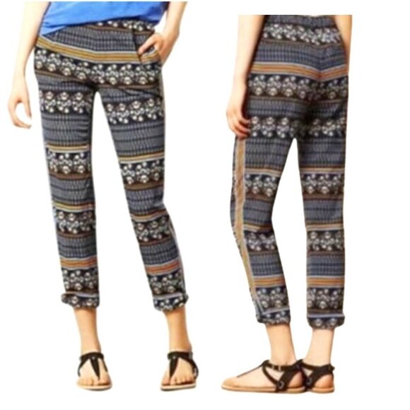 Anthropologie Elevenses Aralia boho unique festival beachy cuffed hem pants sz 4 - Picture 1 of 10